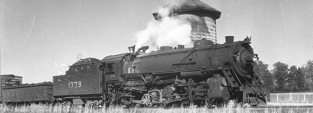 Engine 1779 at McDaniel water-tank - Full-side view