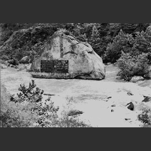 Norris Dam - Big rock in river sign on it - Near Coal Creek Tenn