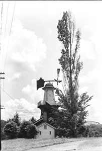 View of Dutch wind-mill at Shelby Park - Poplar tree - Burned down - Good