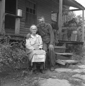 Gene J_ with Grannie J_ at her back steps