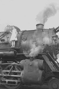 Nannie Mai 12 Yrs standing on engine at Radnor Yards