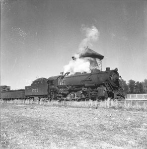 Engine 1779 at McDaniel water-tank - Full-side view